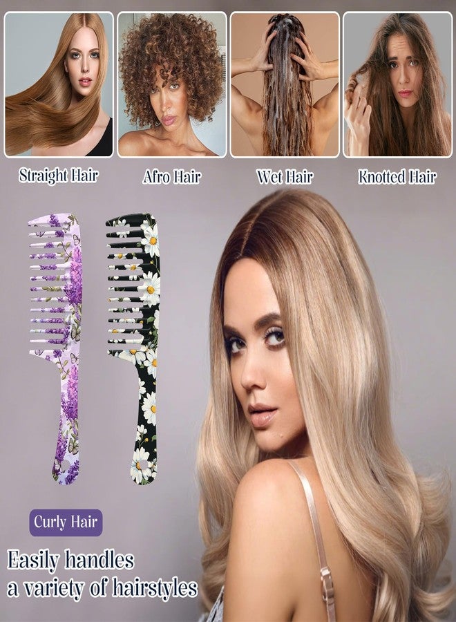 GABraden 2PCS Wide Tooth Comb,Effortless Tangle Removal for Long Hair Styling Comb for Curly,Wet,Cute Aesthetic Design for Women Men and Girls (Purple-Flowers-07) - Image 4